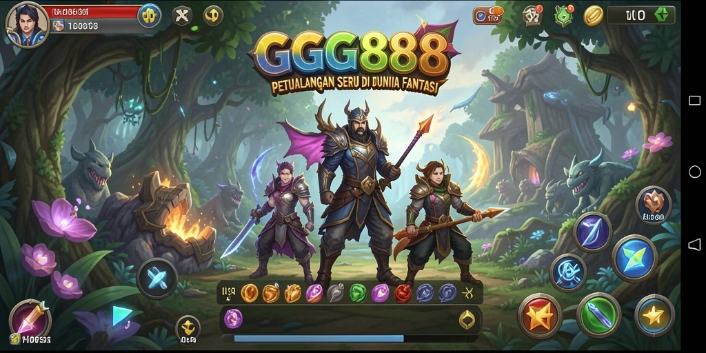 Screenshot GGG888 menampilkan pemain menjelajahi hutan penuh petualangan.