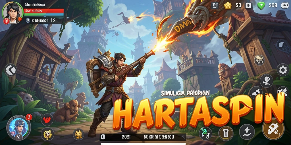 Tampilan gameplay HARTASPIN yang menampilkan petualangan seru.