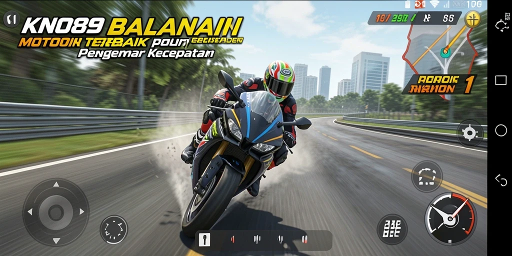 Tampilan gameplay balap motor yang mendebarkan di KNO89.