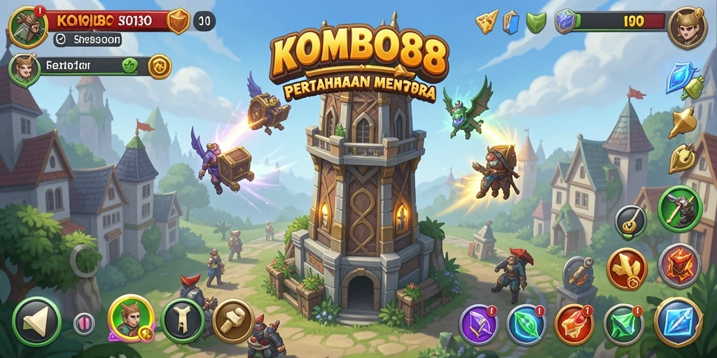 Tampilan gameplay menara dan strategi di KOMBO88 yang memukau.