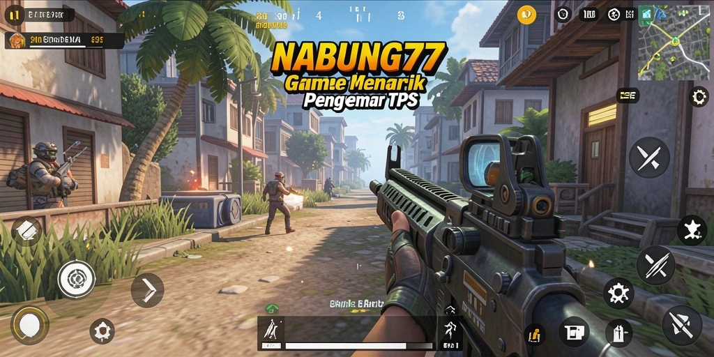Screenshot gameplay NABUNG77 menampilkan aksi seru dalam pertempuran TPS.
