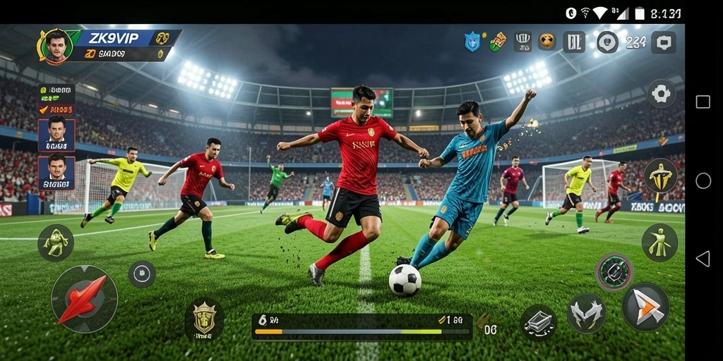 Tampilan gameplay ZK9VIP yang menampilkan aksi sepak bola penuh semangat.
