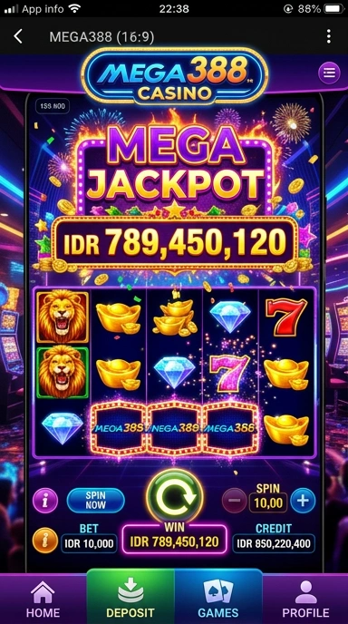 Tampilan antarmuka mega388 yang bersih dan sederhana.